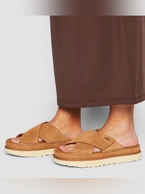UGG GOLDENSTAR SUEDE ADJUSTABLE SANDALS IN CHESTNUT 🤎NEW WITH TAGS🤎